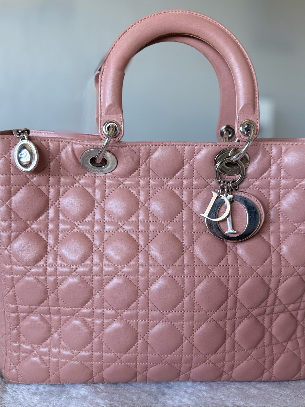 Christian Dior Large LADY DIOR Bag Pristine in Powder Pink Lambskin 💖